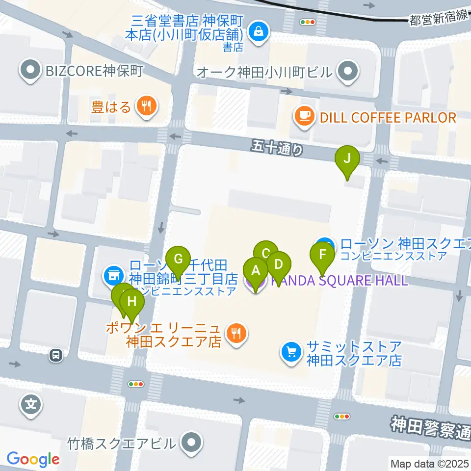 神田スクエアホール周辺のファミレス・ファーストフード一覧地図