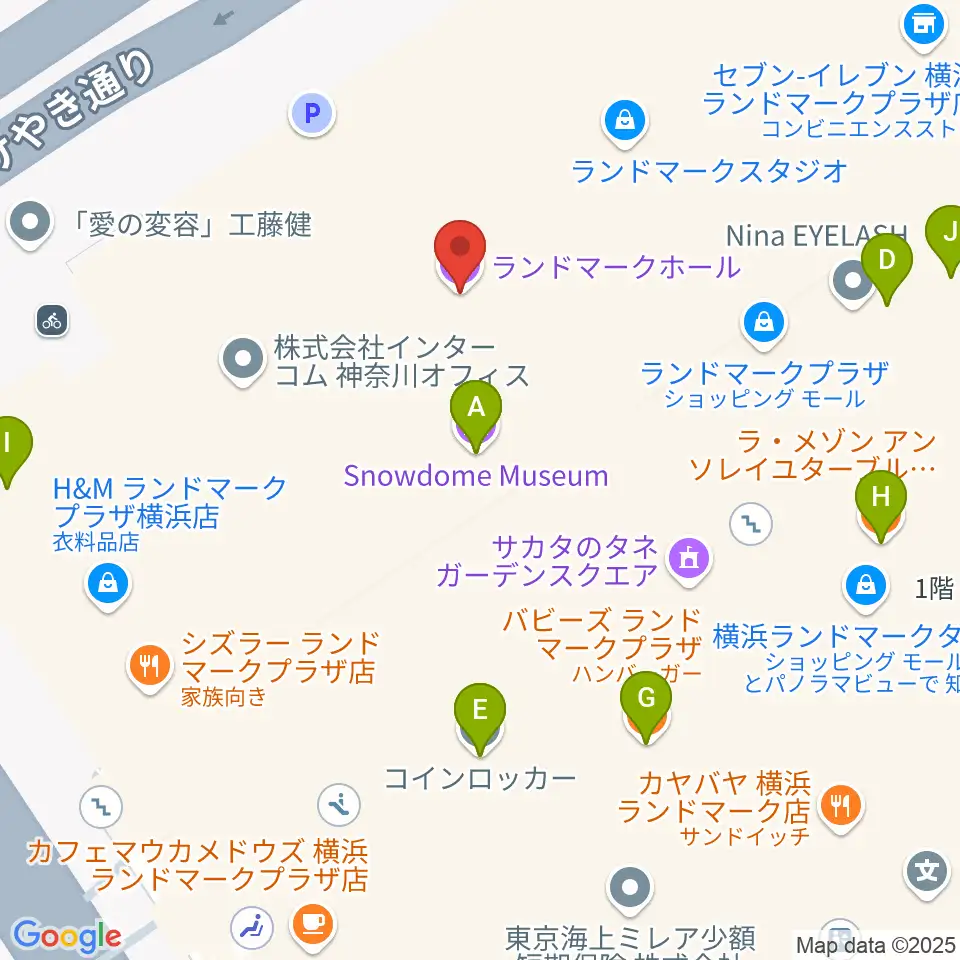 横浜ランドマークホール周辺のファミレス・ファーストフード一覧地図