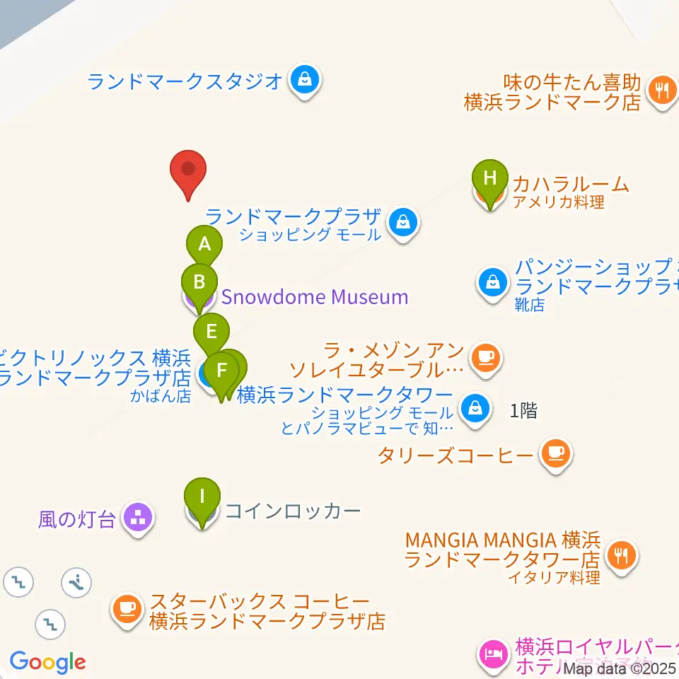 横浜ランドマークホール周辺のファミレス・ファーストフード一覧地図