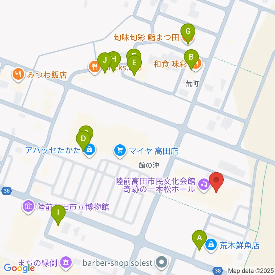 陸前高田市民文化会館 奇跡の一本松ホール周辺のファミレス・ファーストフード一覧地図