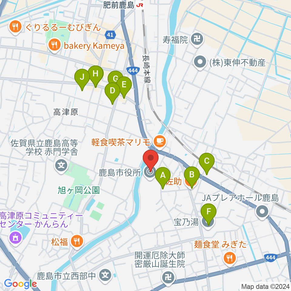 鹿島市民文化ホール サクラス周辺のファミレス・ファーストフード一覧地図