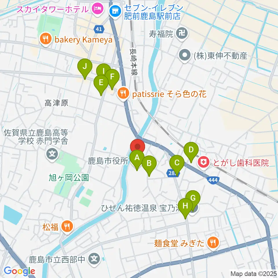鹿島市民文化ホール サクラス周辺のファミレス・ファーストフード一覧地図