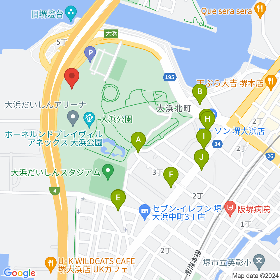 大浜だいしんアリーナ・だいしん大浜武道館周辺のファミレス・ファーストフード一覧地図