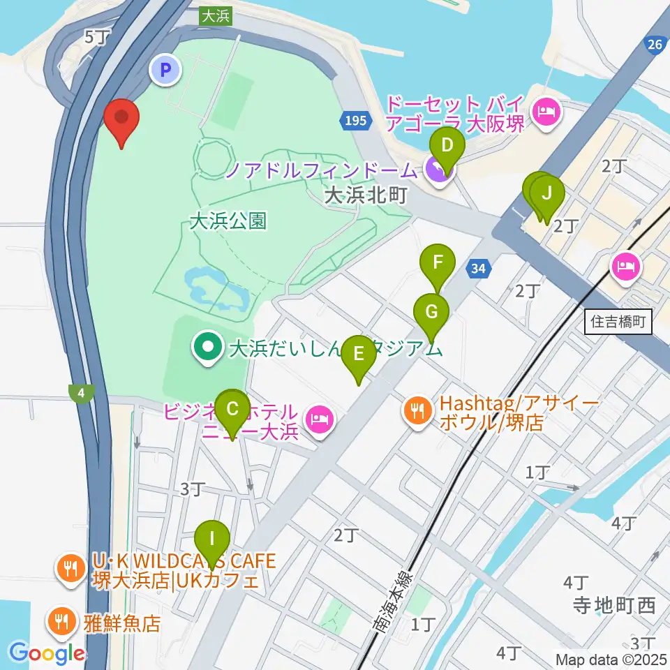 大浜だいしんアリーナ・だいしん大浜武道館周辺のファミレス・ファーストフード一覧地図