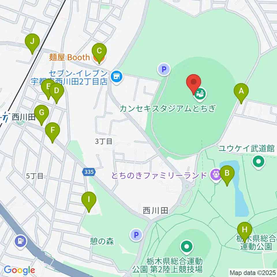 カンセキスタジアムとちぎ周辺のファミレス・ファーストフード一覧地図