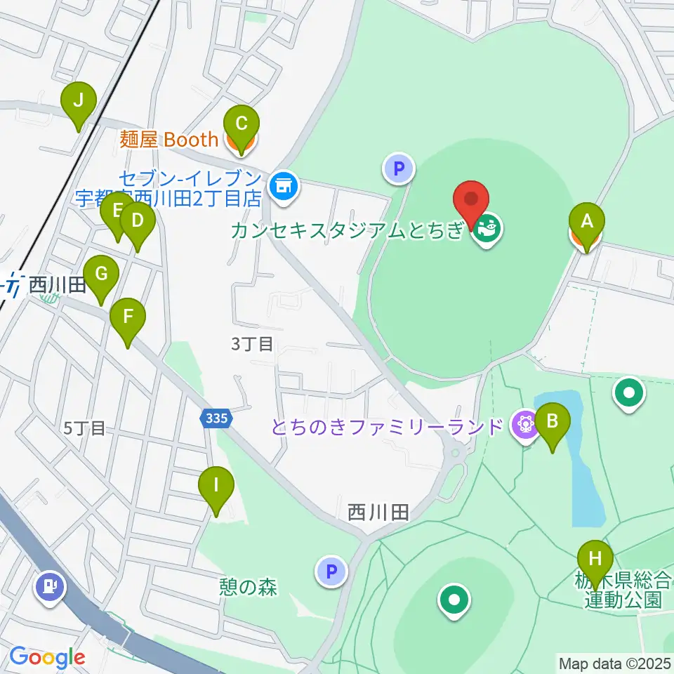 カンセキスタジアムとちぎ周辺のファミレス・ファーストフード一覧地図
