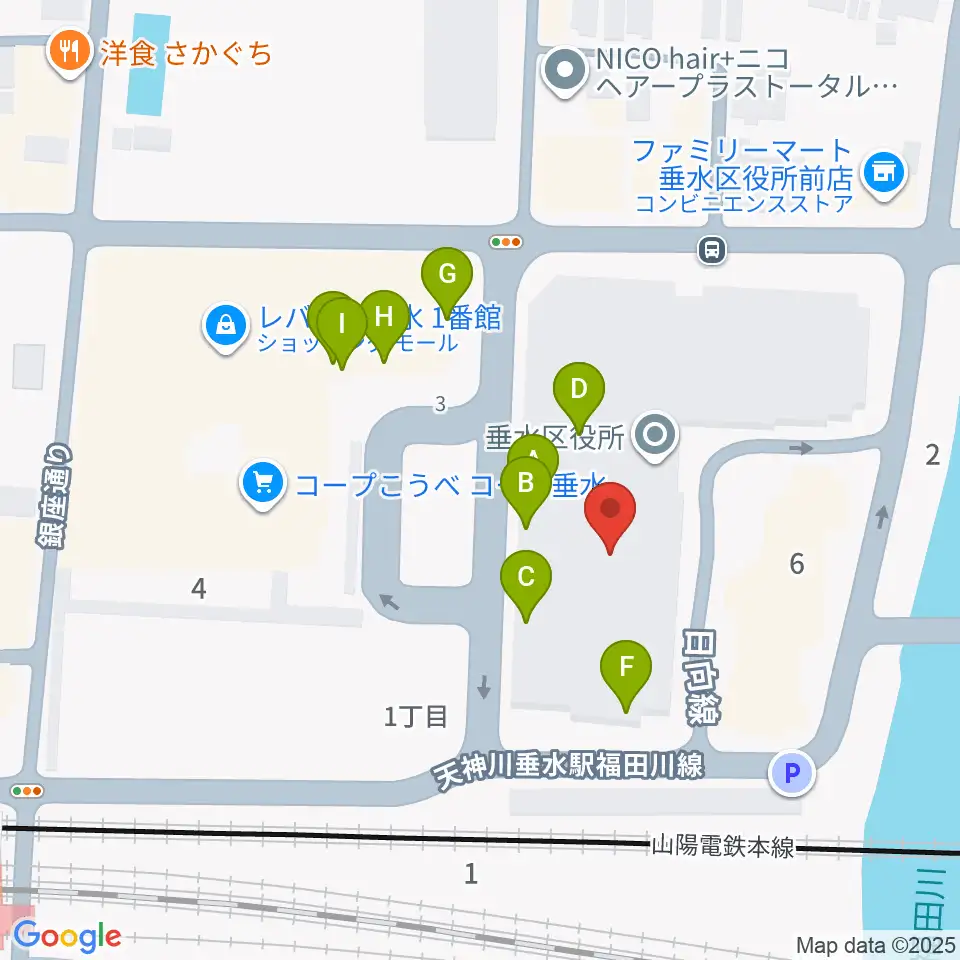 垂水区文化センター レバンテホール周辺のファミレス・ファーストフード一覧地図