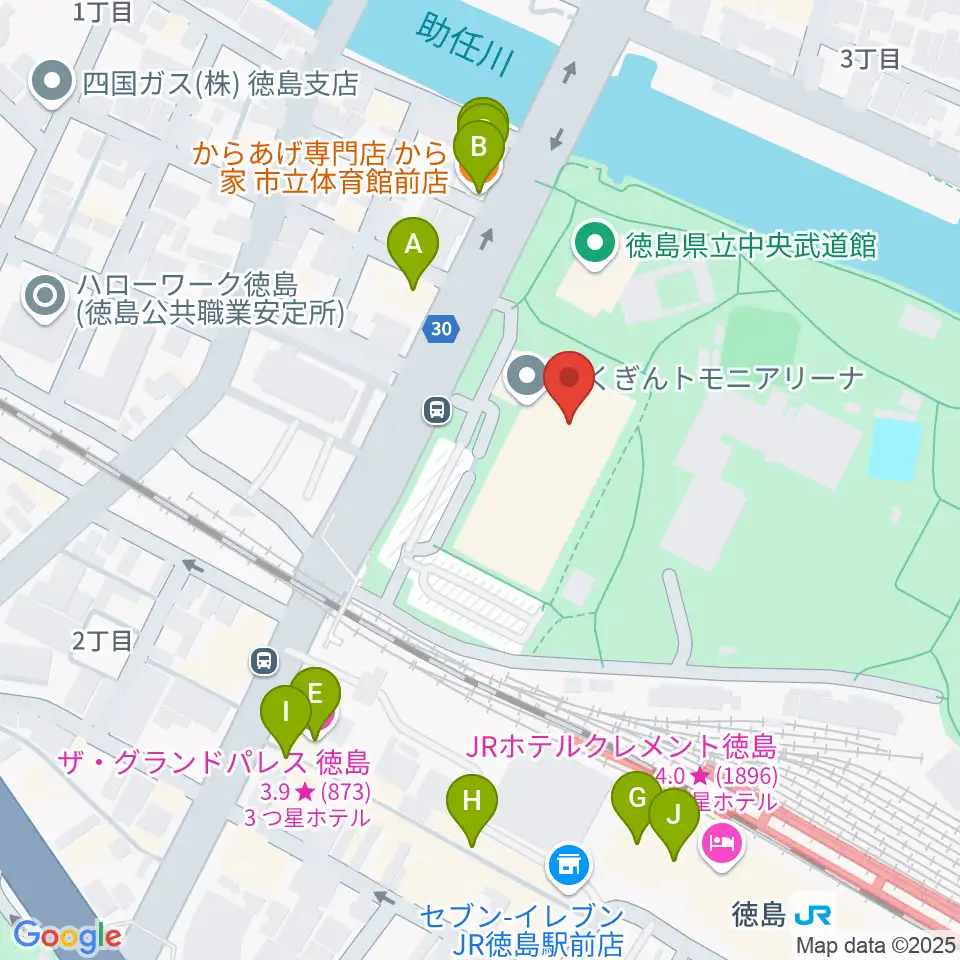 とくぎんトモニアリーナ周辺のファミレス・ファーストフード一覧地図