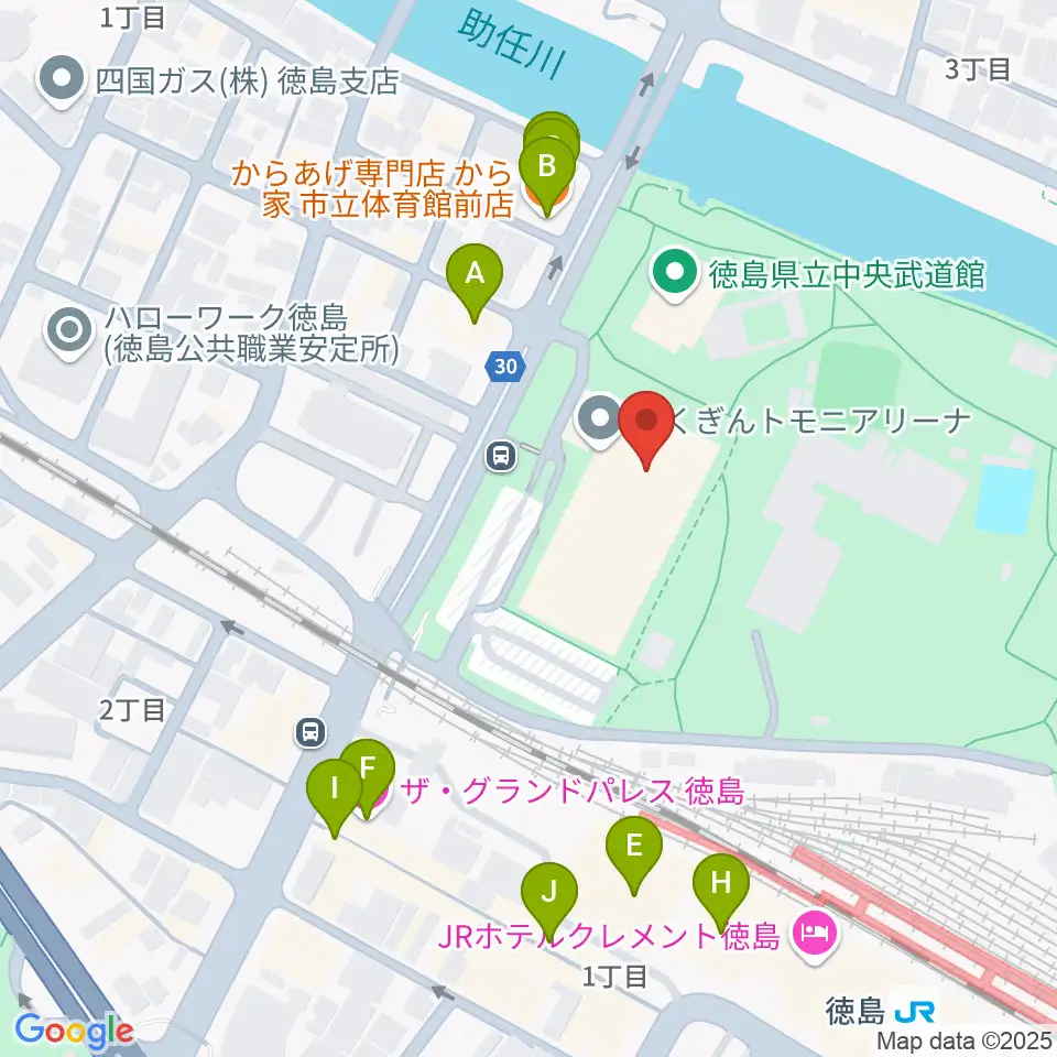 とくぎんトモニアリーナ周辺のファミレス・ファーストフード一覧地図