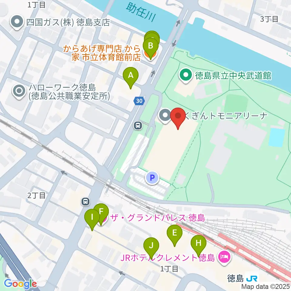 とくぎんトモニアリーナ周辺のファミレス・ファーストフード一覧地図
