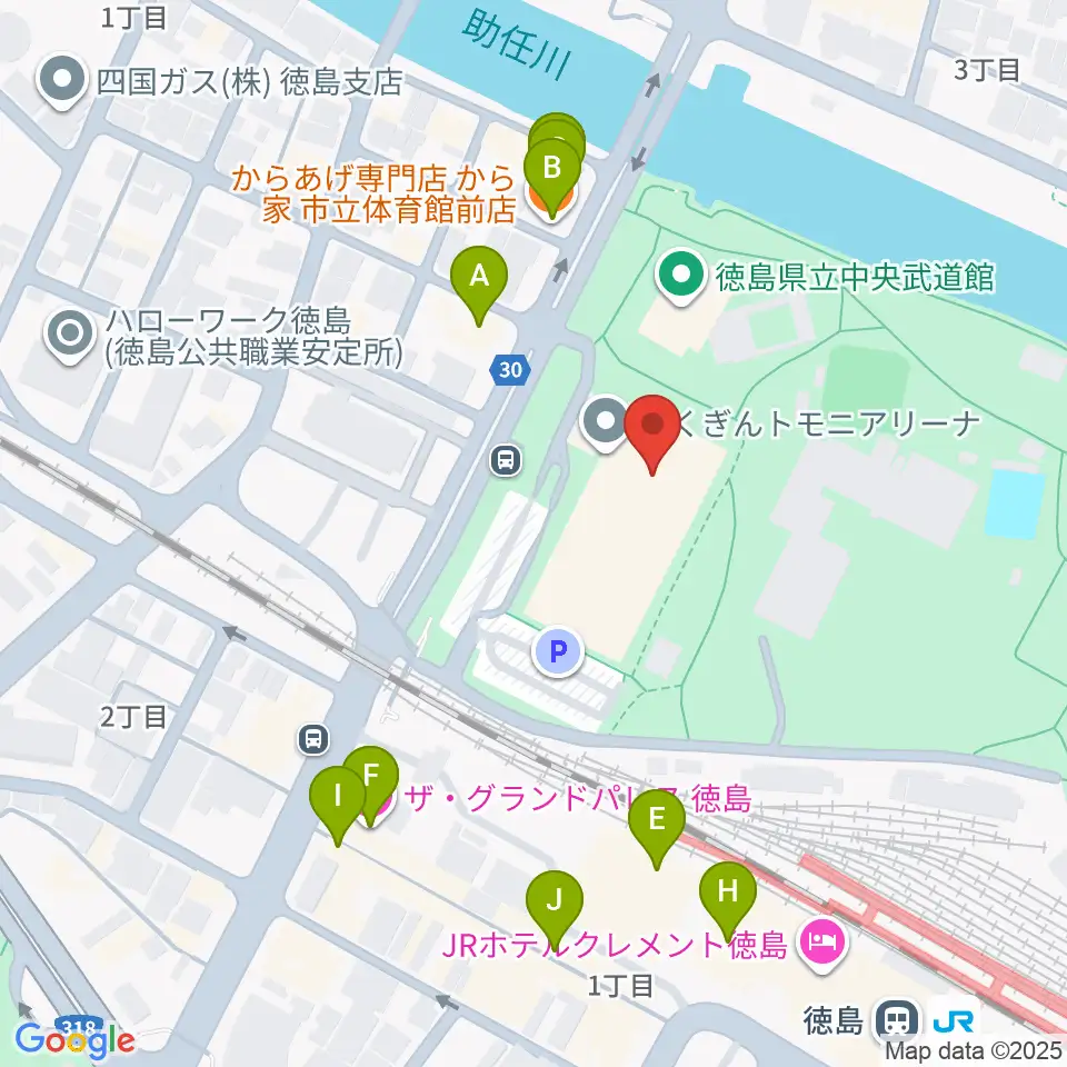 とくぎんトモニアリーナ周辺のファミレス・ファーストフード一覧地図