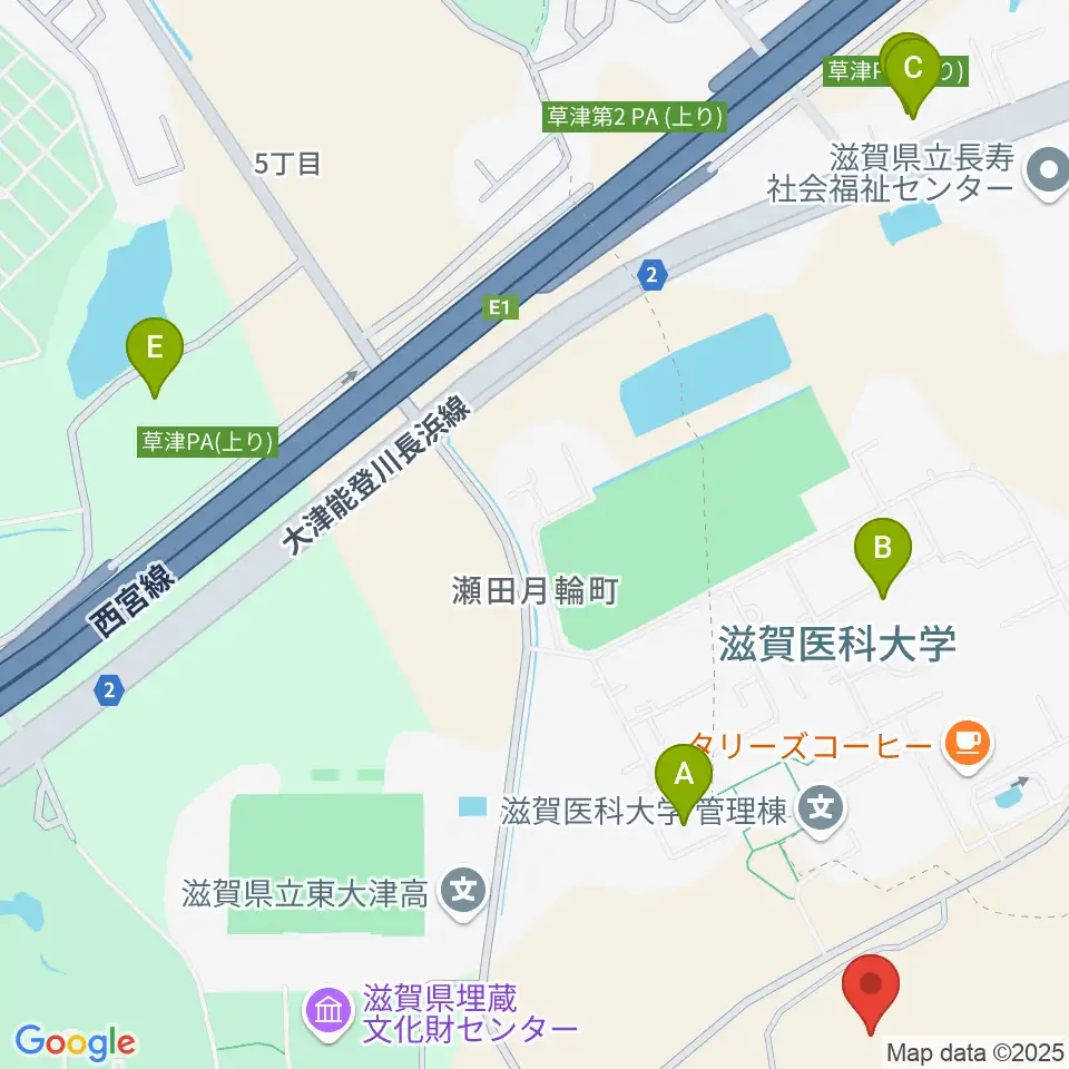 滋賀ダイハツアリーナ周辺のファミレス・ファーストフード一覧地図