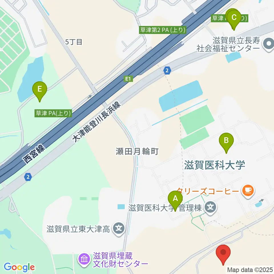 滋賀ダイハツアリーナ周辺のファミレス・ファーストフード一覧地図