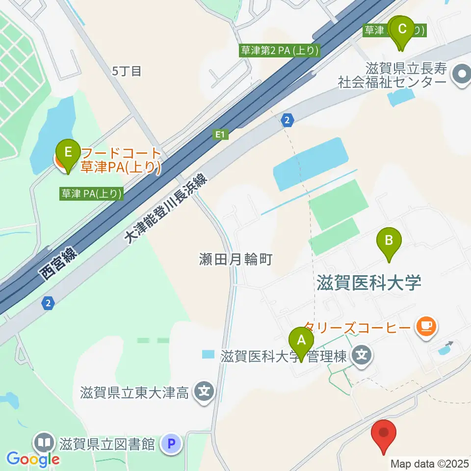 滋賀ダイハツアリーナ周辺のファミレス・ファーストフード一覧地図