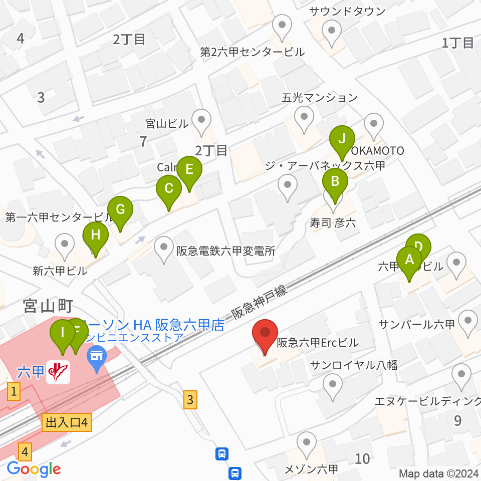 スタジオハイダウェイ阪急六甲店周辺のファミレス・ファーストフード一覧地図