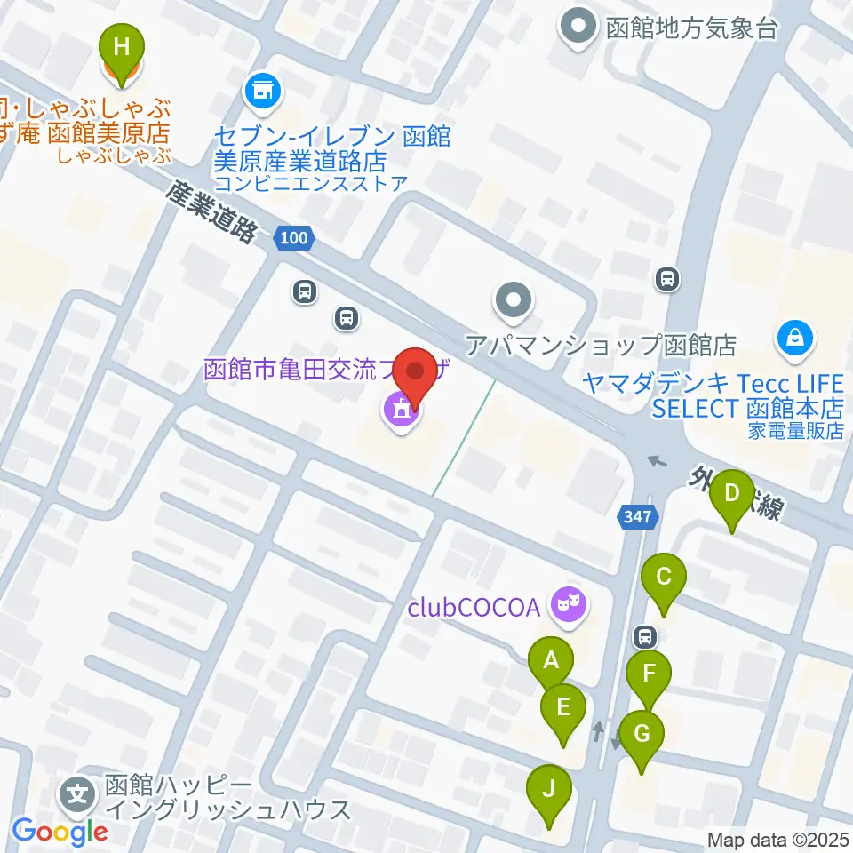 函館市亀田交流プラザ周辺のファミレス・ファーストフード一覧地図