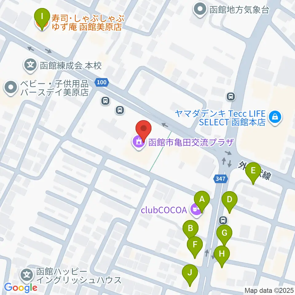 函館市亀田交流プラザ周辺のファミレス・ファーストフード一覧地図