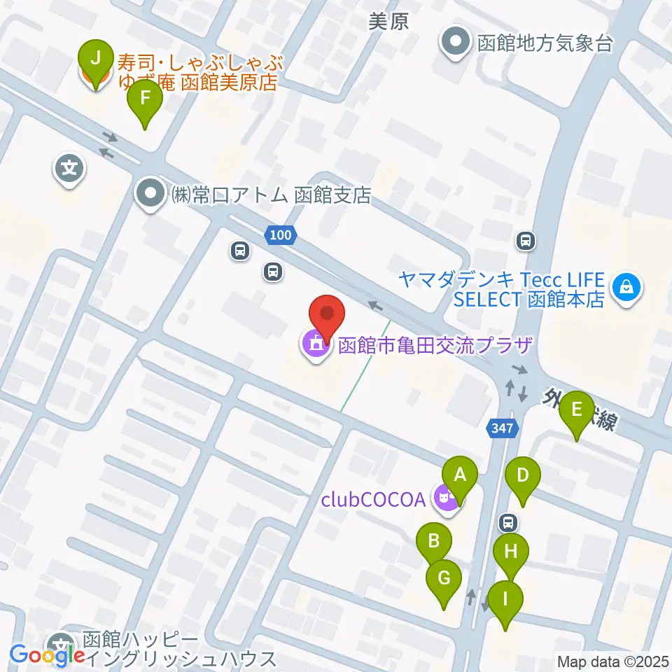 函館市亀田交流プラザ周辺のファミレス・ファーストフード一覧地図