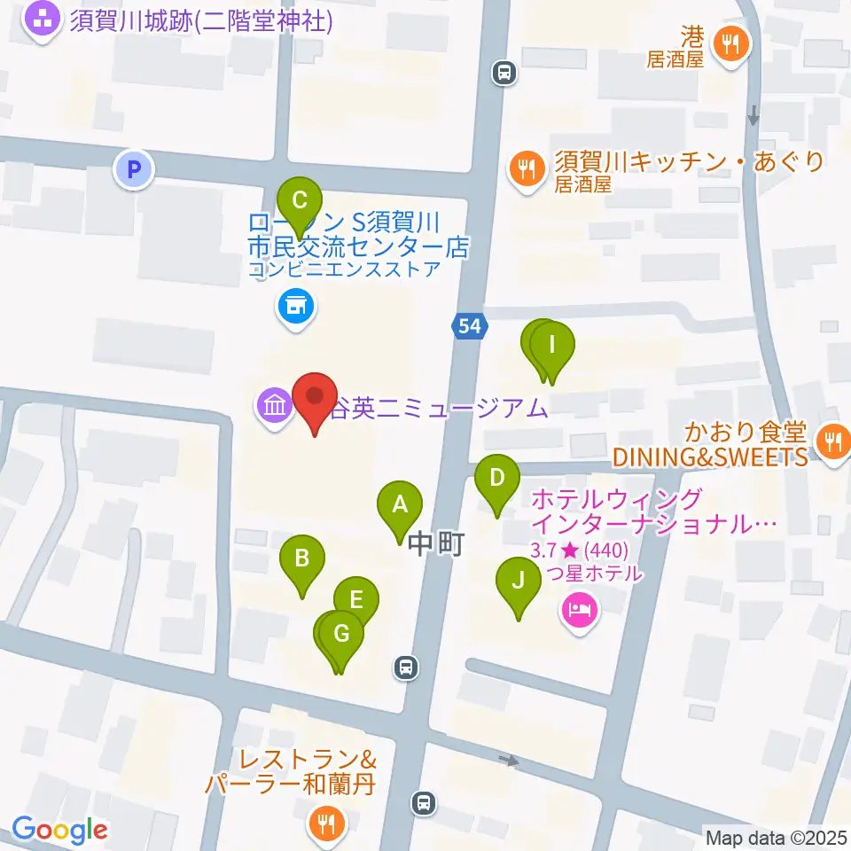 須賀川市民交流センターtette周辺のファミレス・ファーストフード一覧地図