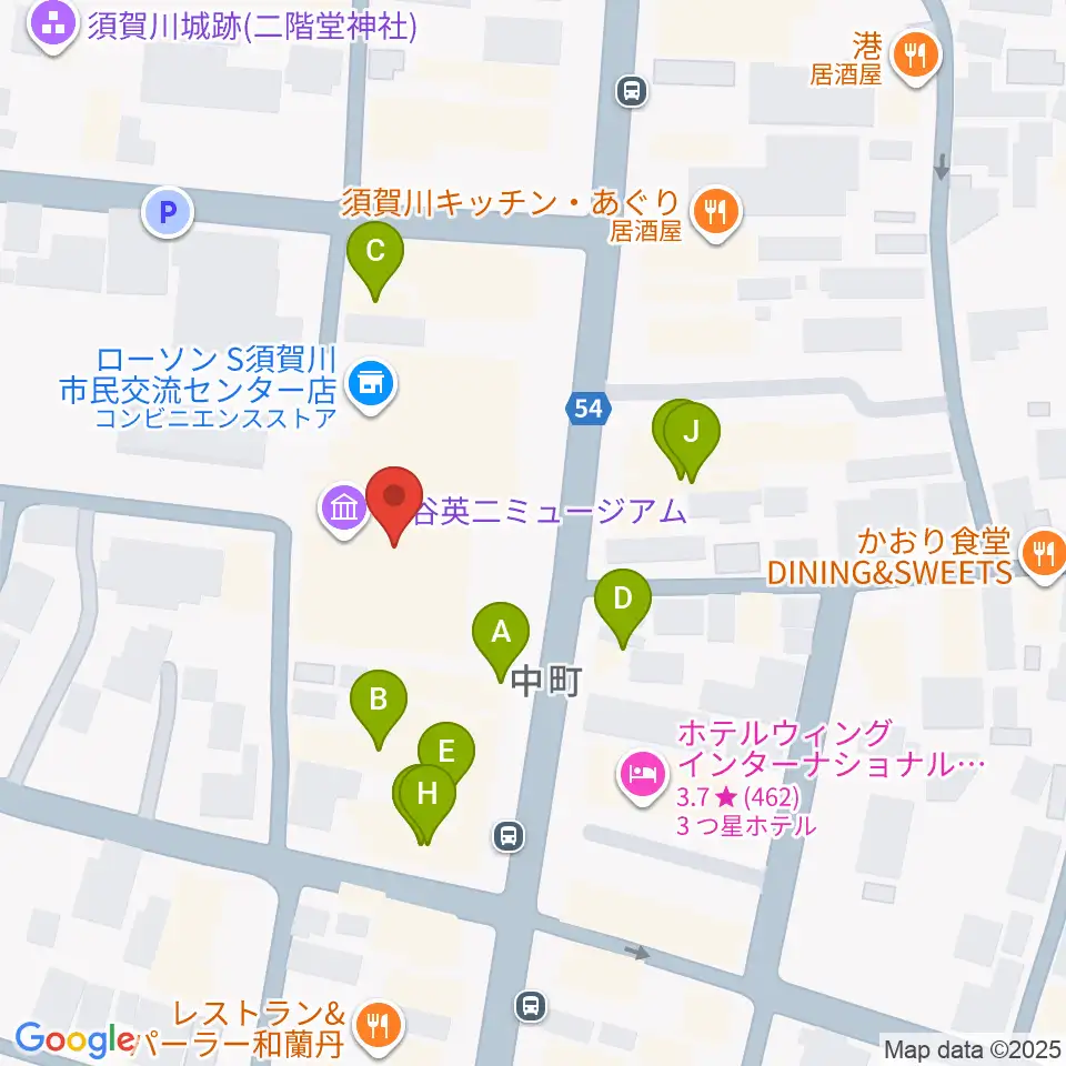 須賀川市民交流センターtette周辺のファミレス・ファーストフード一覧地図