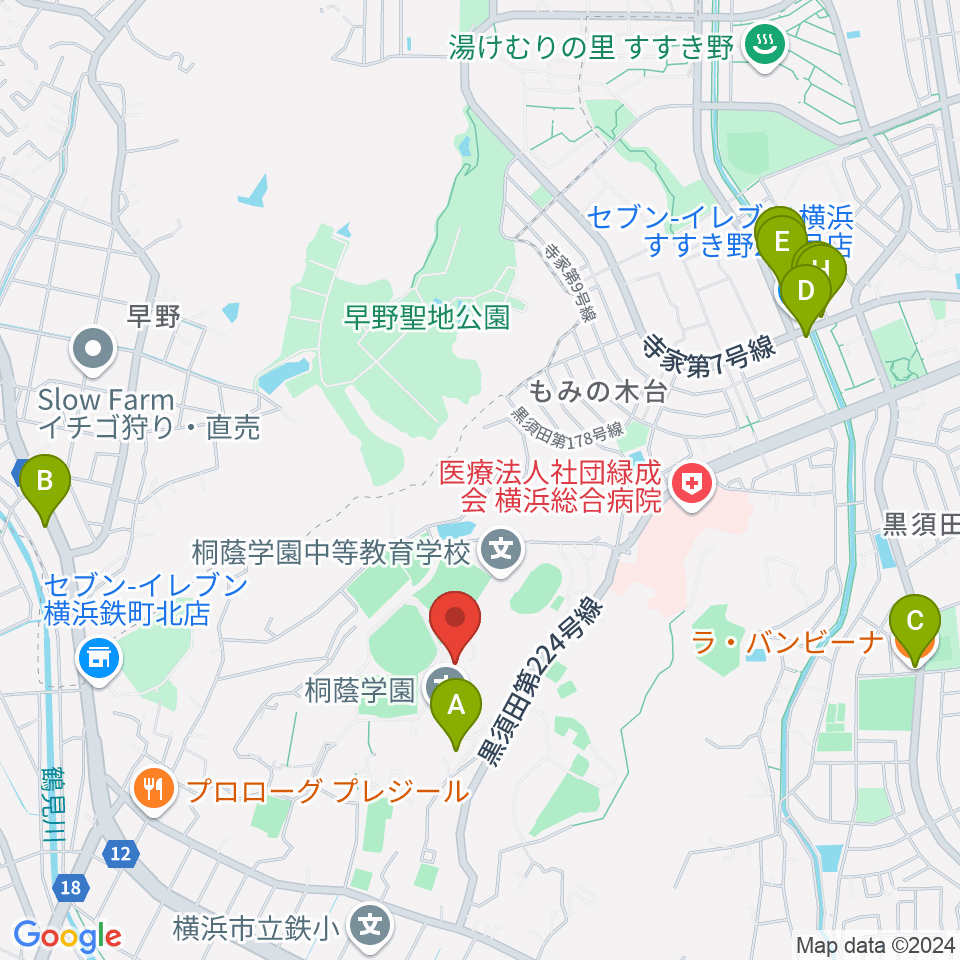 桐蔭学園シンフォニーホール周辺のファミレス・ファーストフード一覧地図