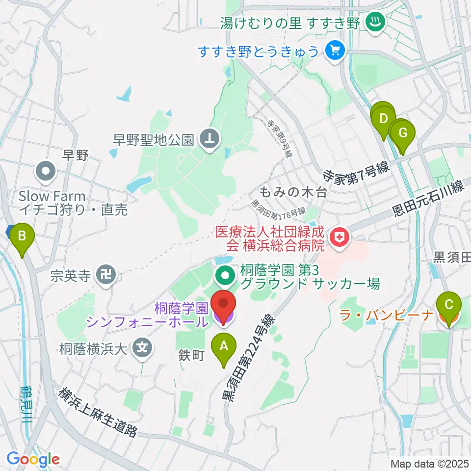 桐蔭学園シンフォニーホール周辺のファミレス・ファーストフード一覧地図