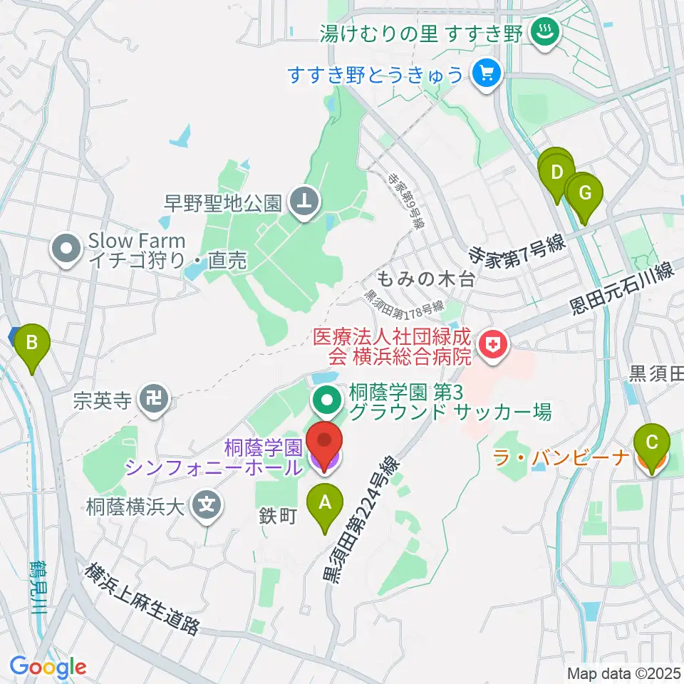 桐蔭学園シンフォニーホール周辺のファミレス・ファーストフード一覧地図