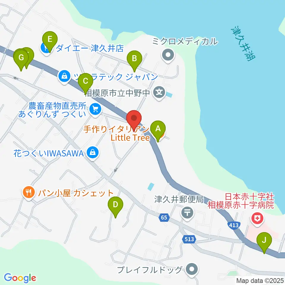津久井中央公民館周辺のファミレス・ファーストフード一覧地図
