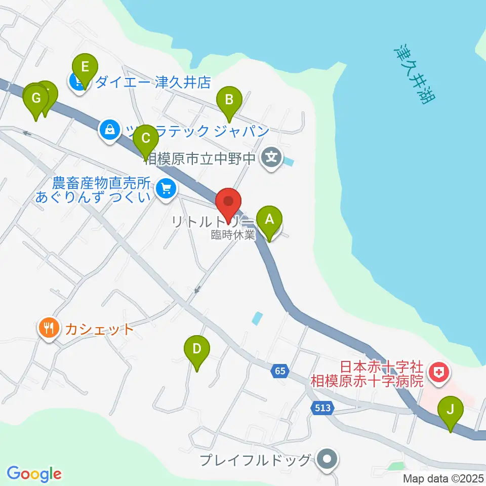 津久井中央公民館周辺のファミレス・ファーストフード一覧地図