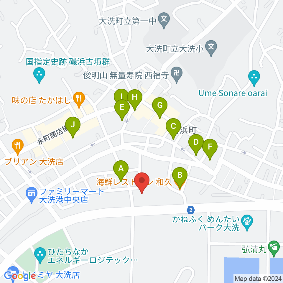 トヨペットスマイルホール大洗周辺のファミレス・ファーストフード一覧地図