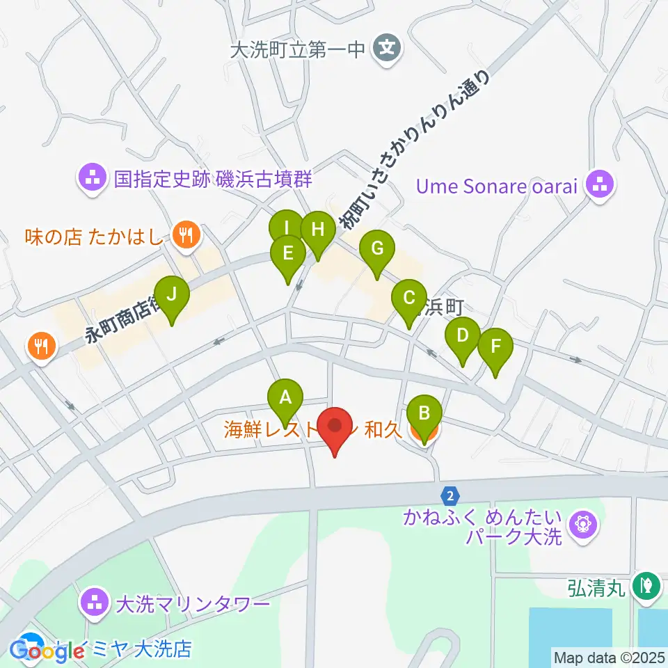トヨペットスマイルホール大洗周辺のファミレス・ファーストフード一覧地図