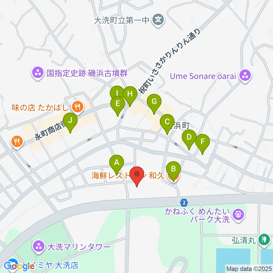 トヨペットスマイルホール大洗周辺のファミレス・ファーストフード一覧地図