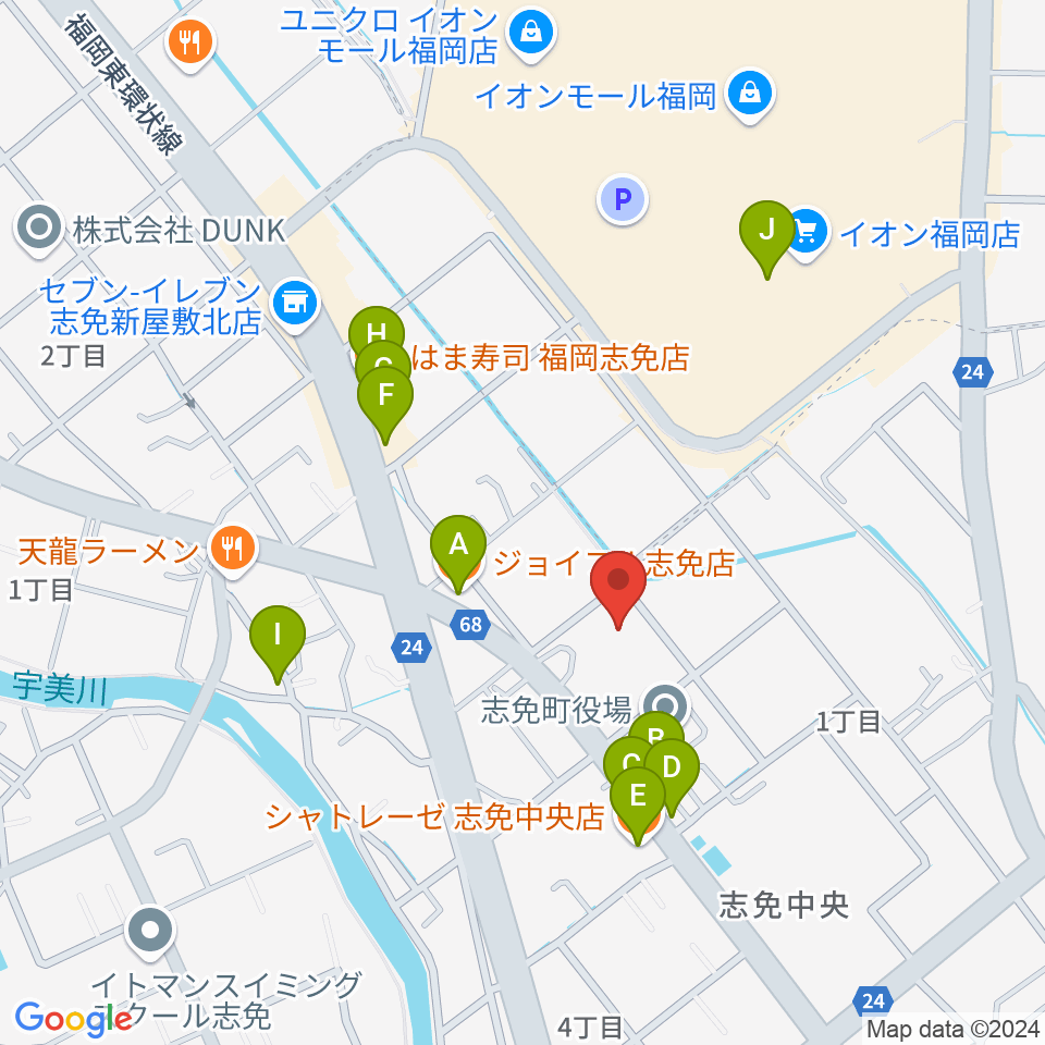 志免町立町民センター周辺のファミレス・ファーストフード一覧地図