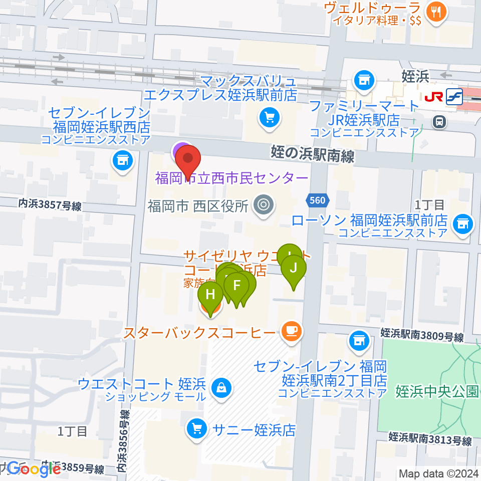 福岡市立西市民センター周辺のファミレス・ファーストフード一覧地図