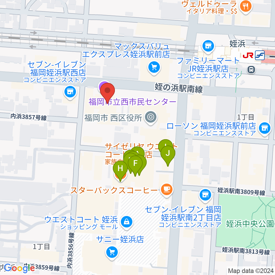 福岡市立西市民センター周辺のファミレス・ファーストフード一覧地図