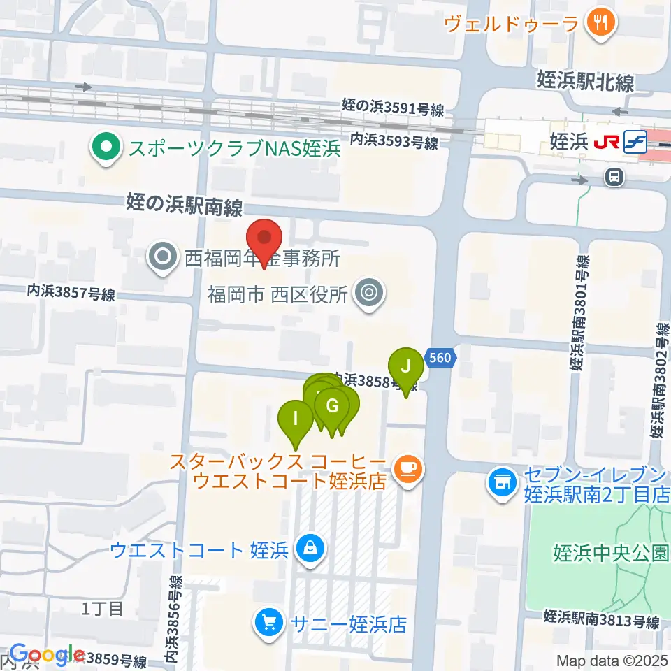 福岡市立西市民センター周辺のファミレス・ファーストフード一覧地図