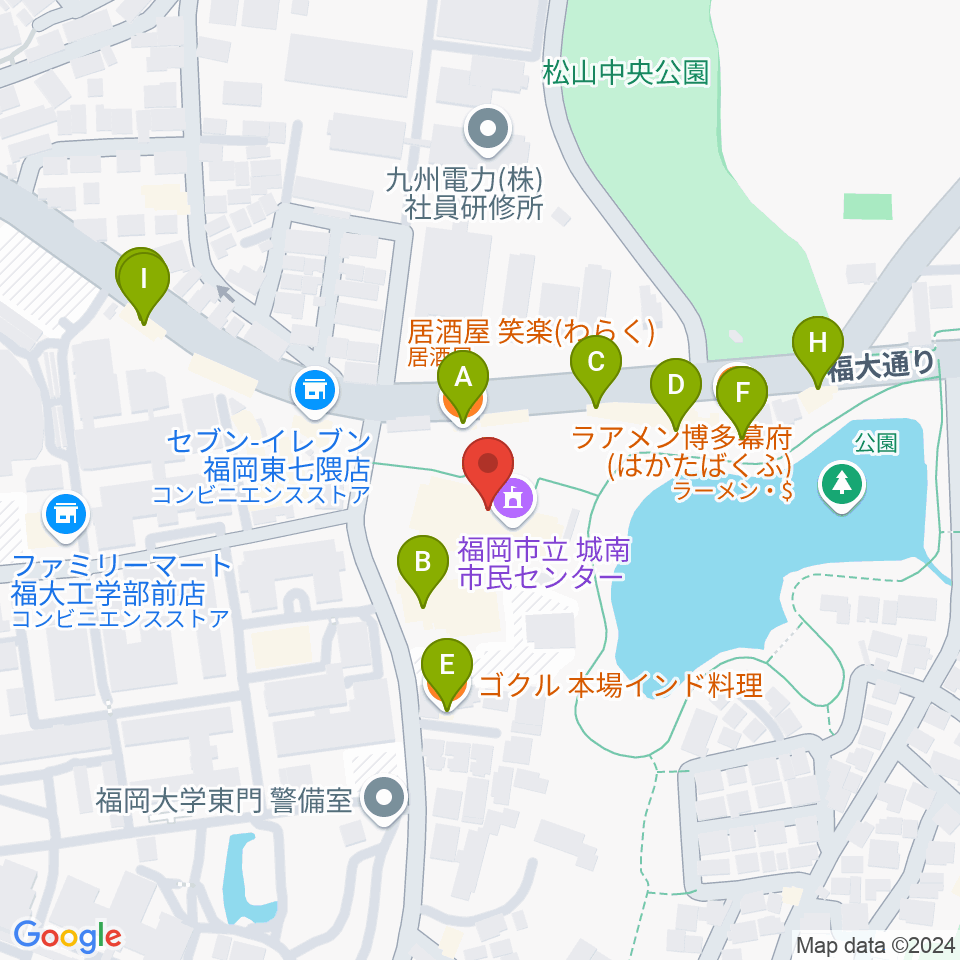 福岡市城南区城南市民センター周辺のファミレス・ファーストフード一覧地図