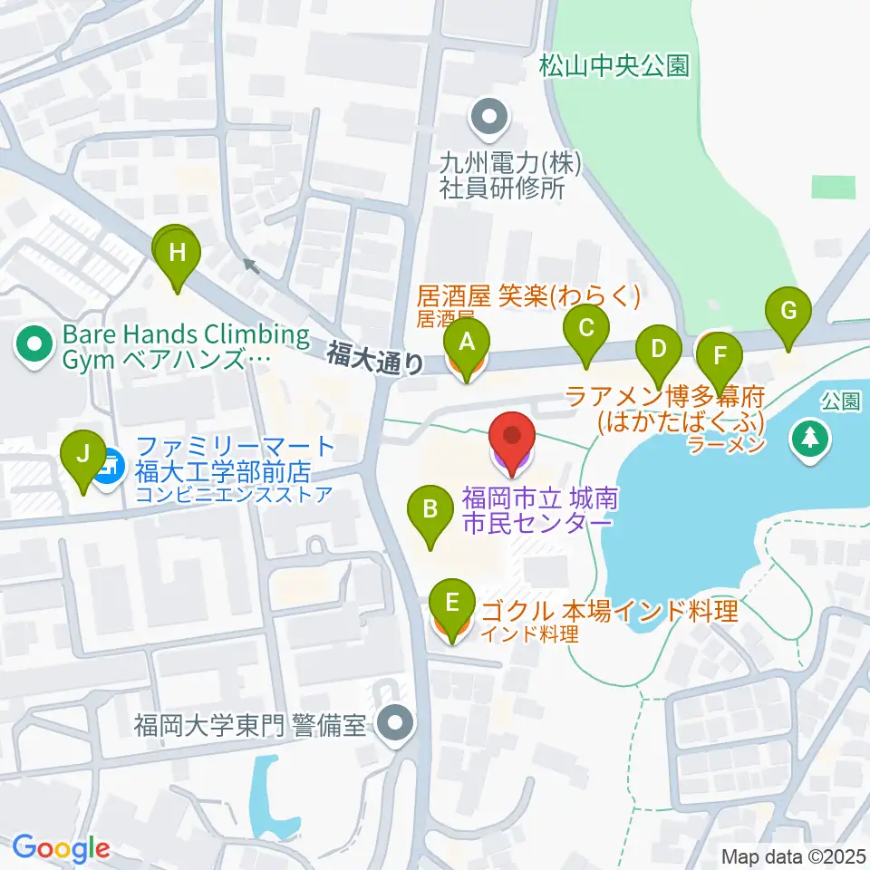 福岡市城南区城南市民センター周辺のファミレス・ファーストフード一覧地図