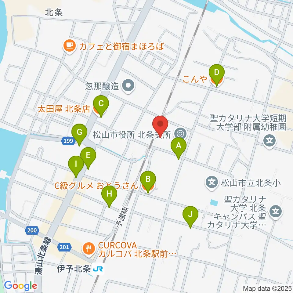 松山市北条市民会館周辺のファミレス・ファーストフード一覧地図