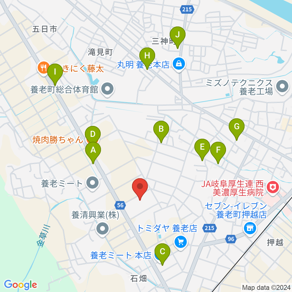 養老町民会館周辺のファミレス・ファーストフード一覧地図