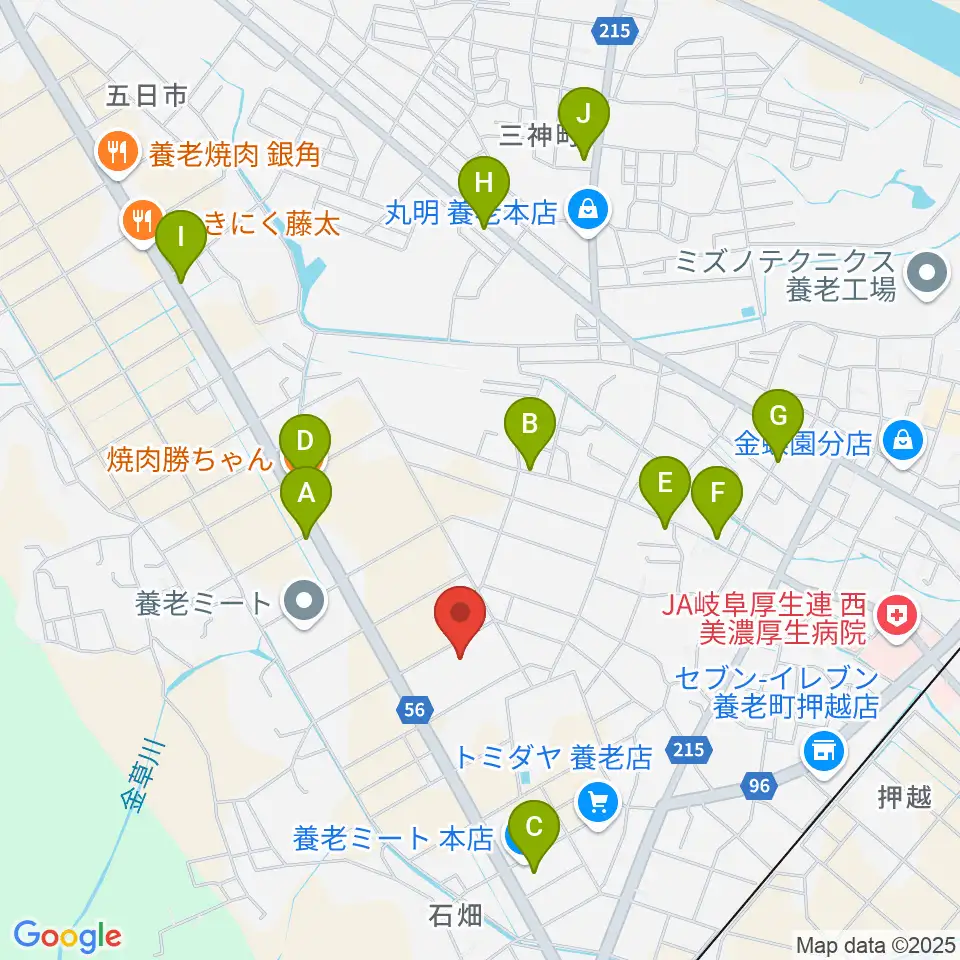 養老町民会館周辺のファミレス・ファーストフード一覧地図