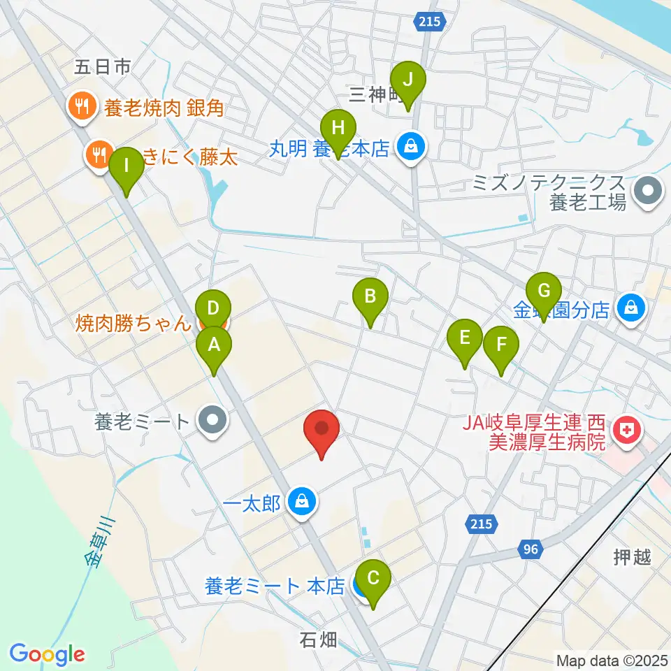養老町民会館周辺のファミレス・ファーストフード一覧地図