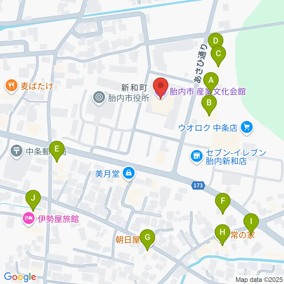胎内市産業文化会館周辺のファミレス・ファーストフード一覧地図
