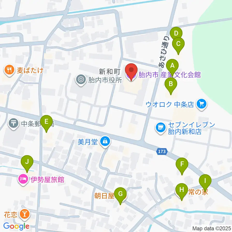 胎内市産業文化会館周辺のファミレス・ファーストフード一覧地図