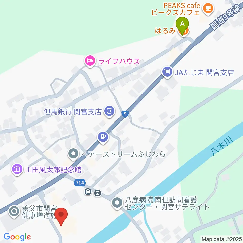 関宮公民館ノビアホール周辺のファミレス・ファーストフード一覧地図