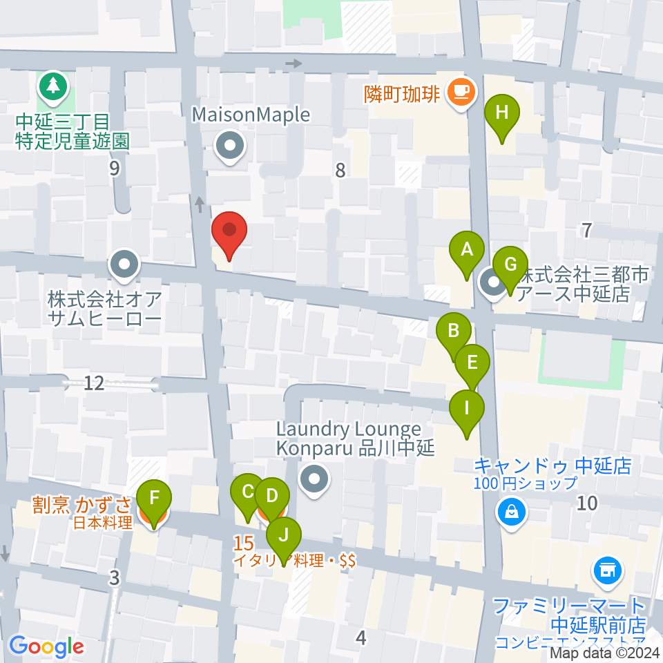 中延アイランドスタジオ周辺のファミレス・ファーストフード一覧地図