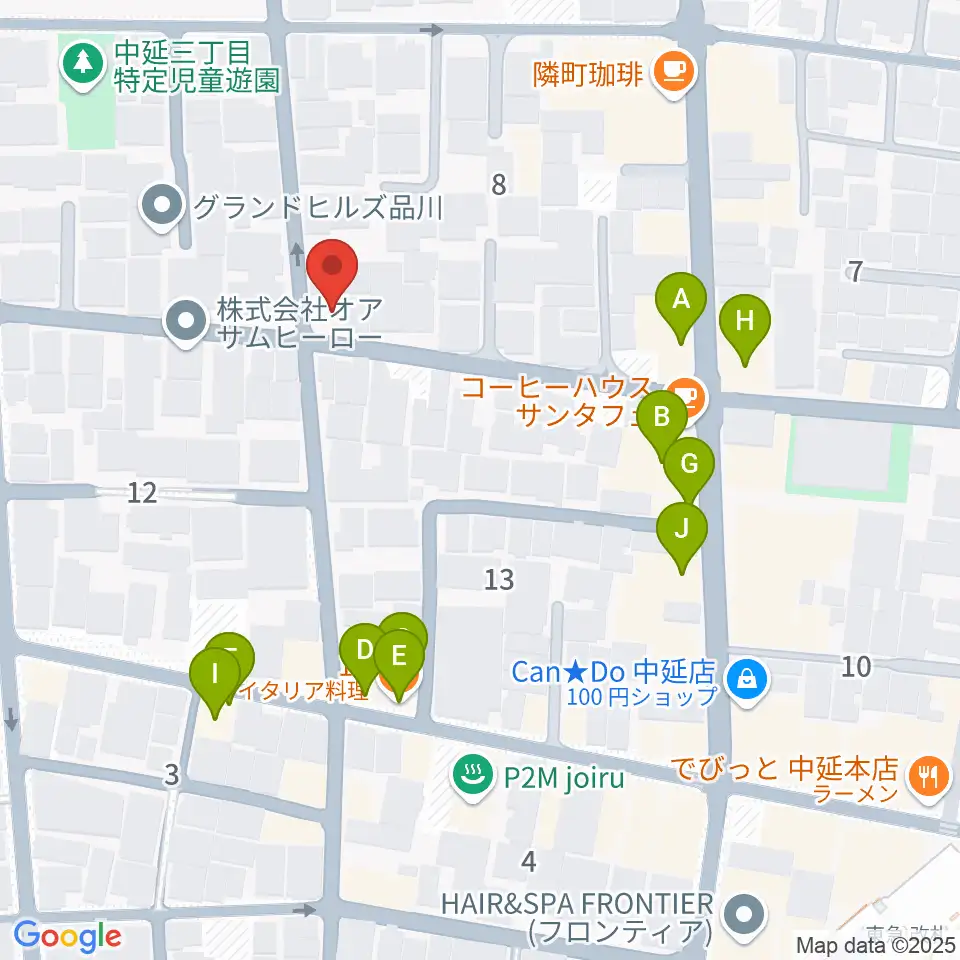 中延アイランドスタジオ周辺のファミレス・ファーストフード一覧地図