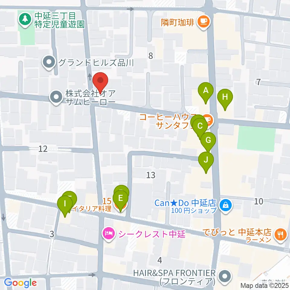 中延アイランドスタジオ周辺のファミレス・ファーストフード一覧地図
