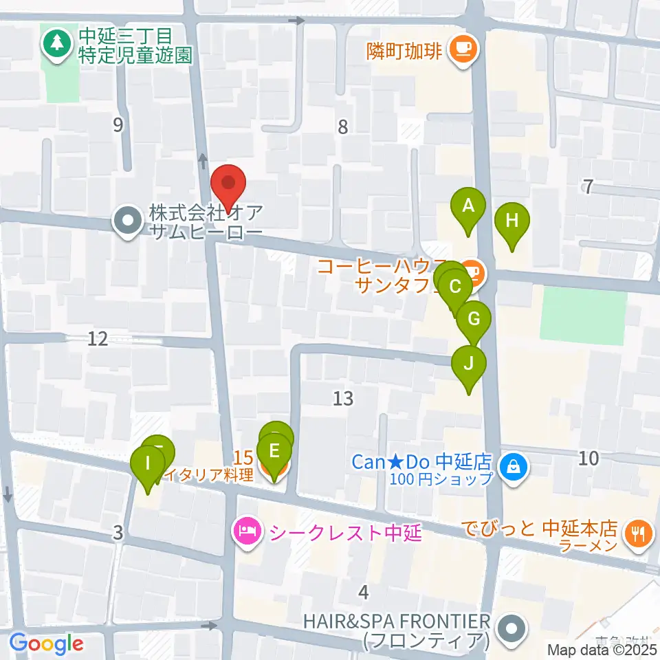中延アイランドスタジオ周辺のファミレス・ファーストフード一覧地図