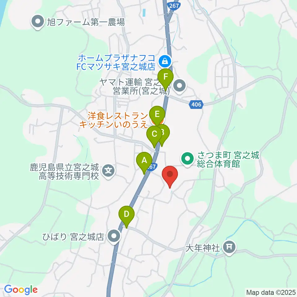 宮之城文化センター周辺のファミレス・ファーストフード一覧地図